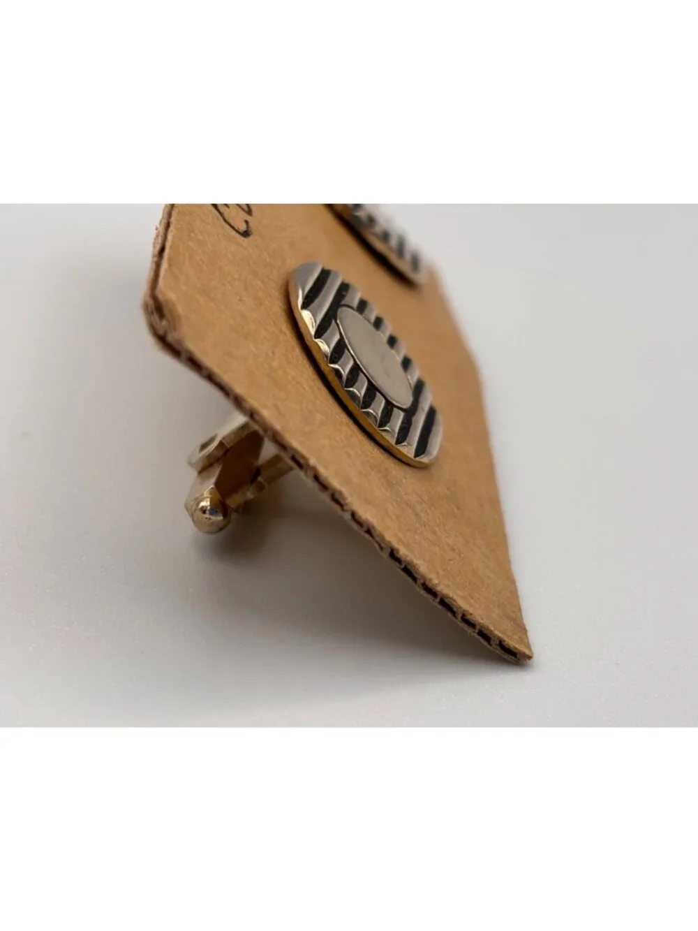 Vintage Silver-Tone Brass Round Cufflinks With Striped Design